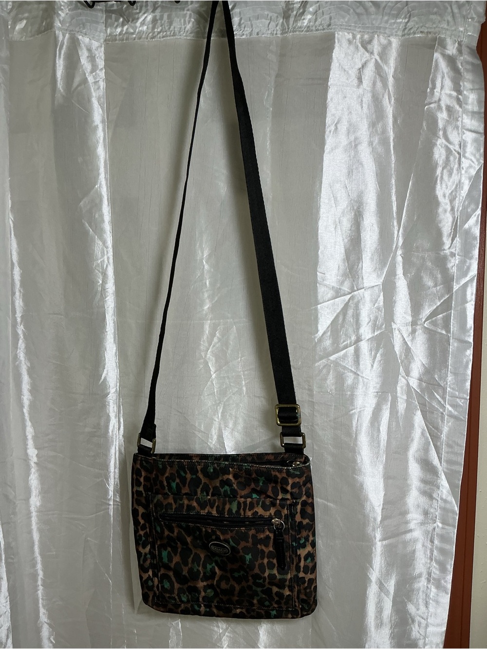 Coach Leopard Print Crossbody Bag in Brown, Black and Green